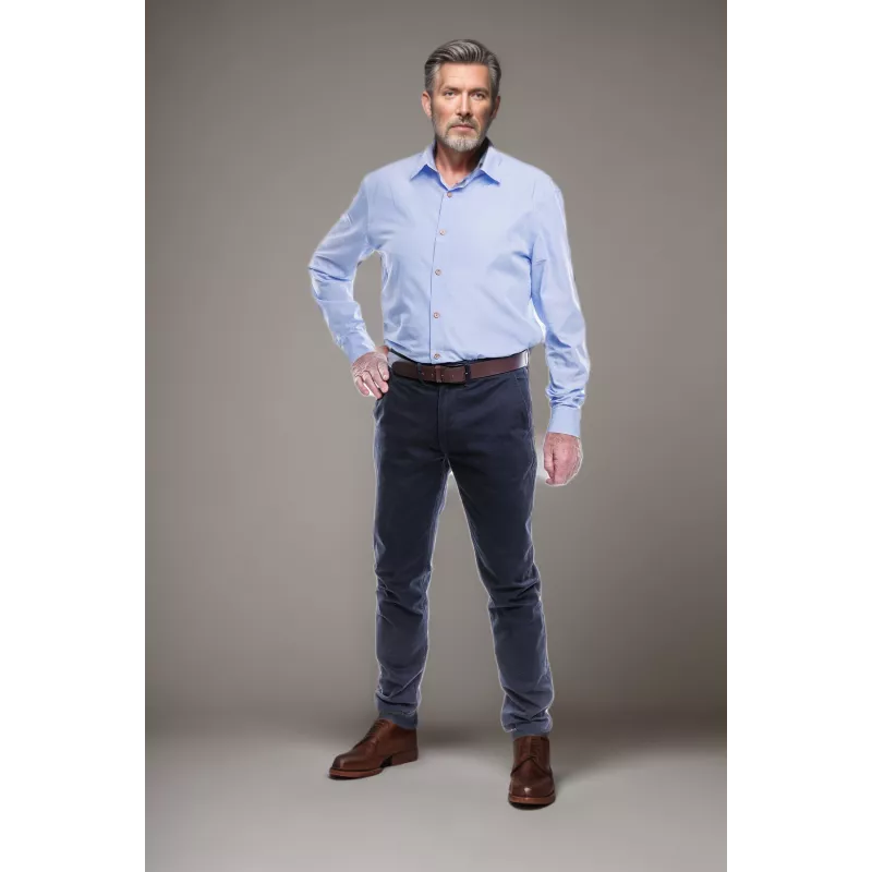 Chemise Aper Manches Longues Tissu Rayé Bleu Chemise Aper Manches Longues Tissu Rayé Bleu