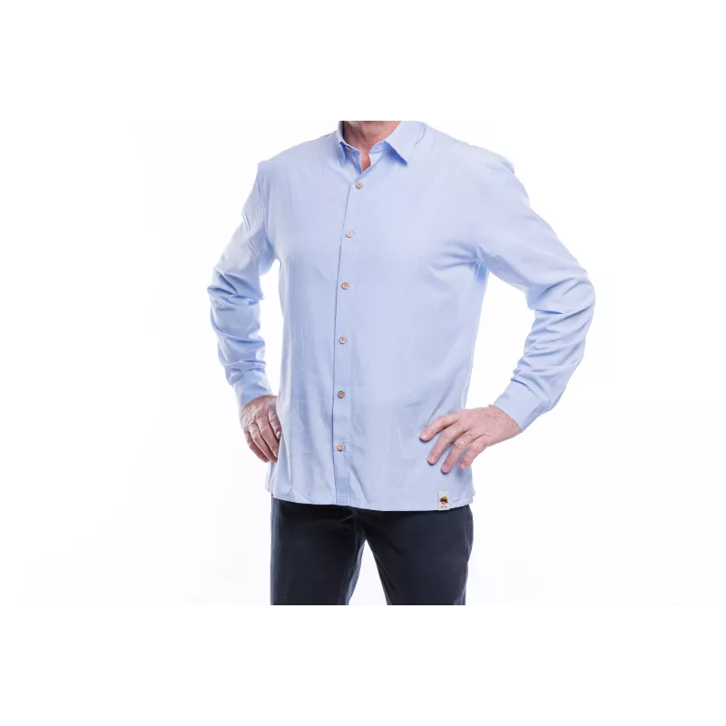Chemise Aper Manches Longues Tissu Rayé Bleu Chemise Aper Manches Longues Tissu Rayé Bleu