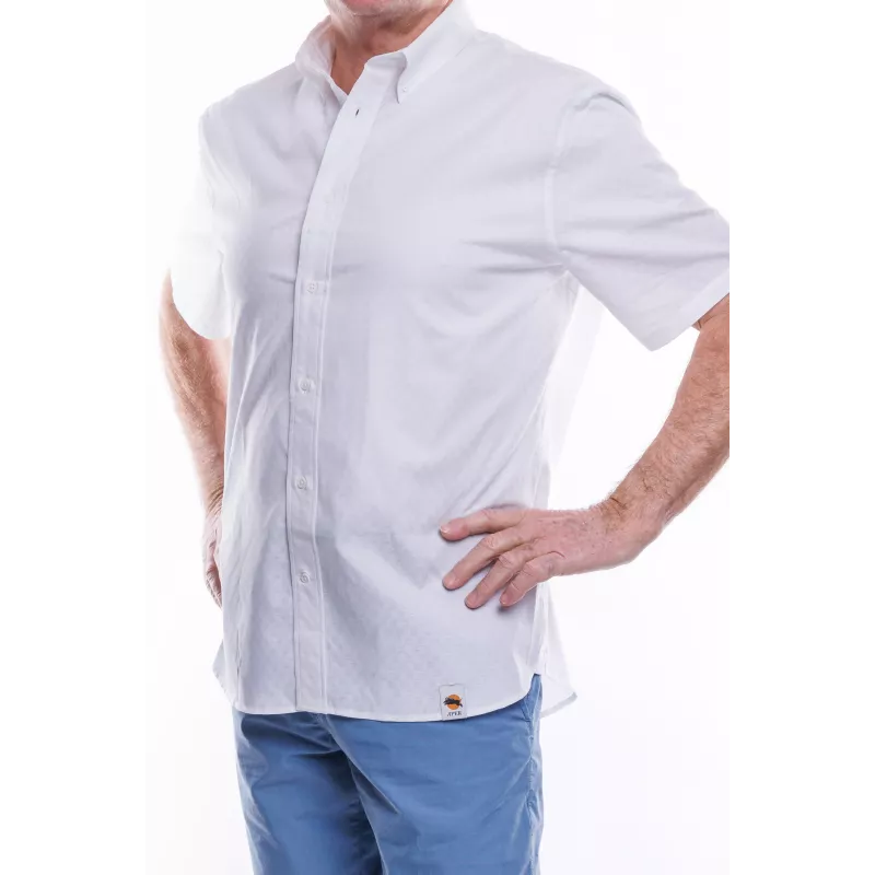 Chemise Manches Courtes Tissu Gaufré Blanc Chemise Manches Courtes Tissu Gaufré Blanc