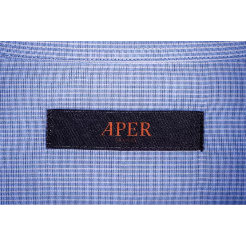 Chemise Aper Manches Longues Tissu Rayé Bleu Chemise Aper Manches Longues Tissu Rayé Bleu