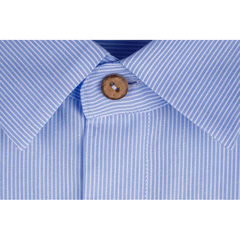 Chemise Aper Manches Longues Tissu Rayé Bleu Chemise Aper Manches Longues Tissu Rayé Bleu