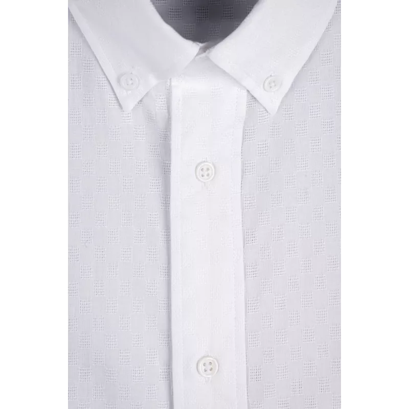 Chemise Manches Courtes Tissu Gaufré Blanc Chemise Manches Courtes Tissu Gaufré Blanc