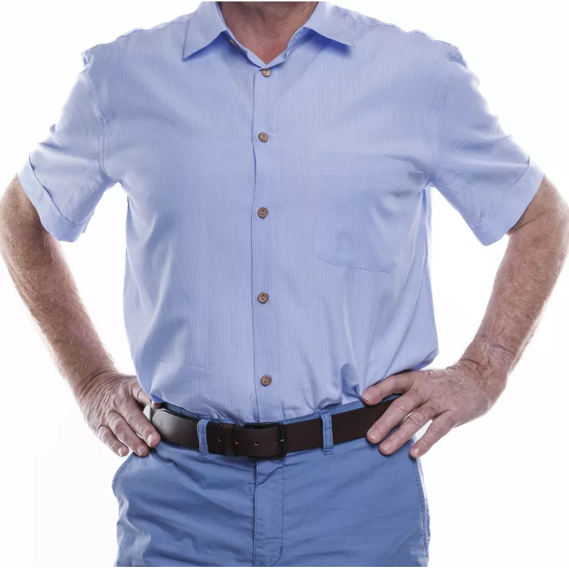 Chemise Aper Manches Courtes Tissu Rayé Bleu Chemise Aper Manches Courtes Tissu Rayé Bleu