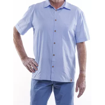 Chemise Aper Manches Courtes Tissu Rayé Bleu Chemise Aper Manches Courtes Tissu Rayé Bleu