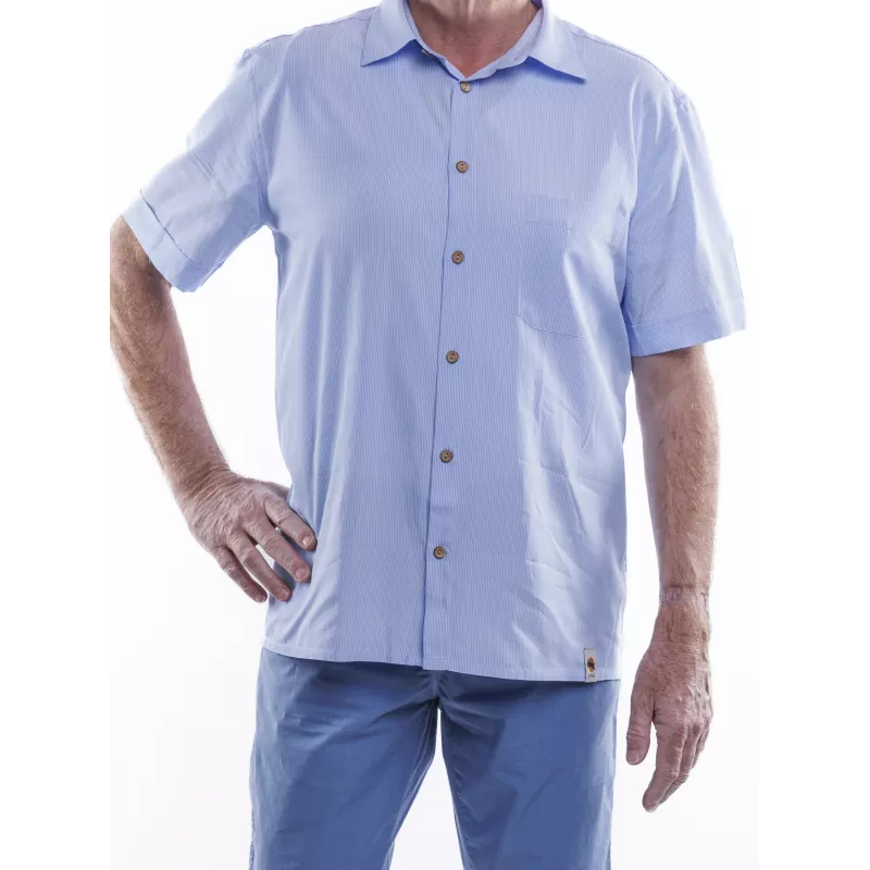 Chemise Aper Manches Courtes Tissu Rayé Bleu Chemise Aper Manches Courtes Tissu Rayé Bleu