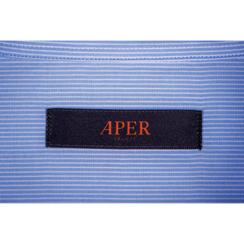 Chemise Aper Manches Courtes Tissu Rayé Bleu Chemise Aper Manches Courtes Tissu Rayé Bleu